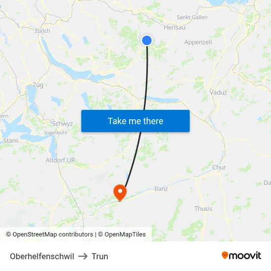 Oberhelfenschwil to Trun map