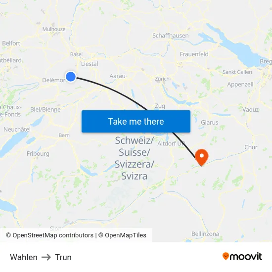 Wahlen to Trun map