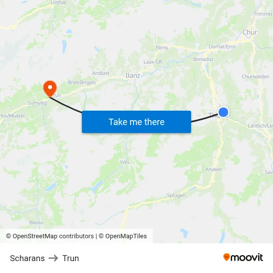 Scharans to Trun map