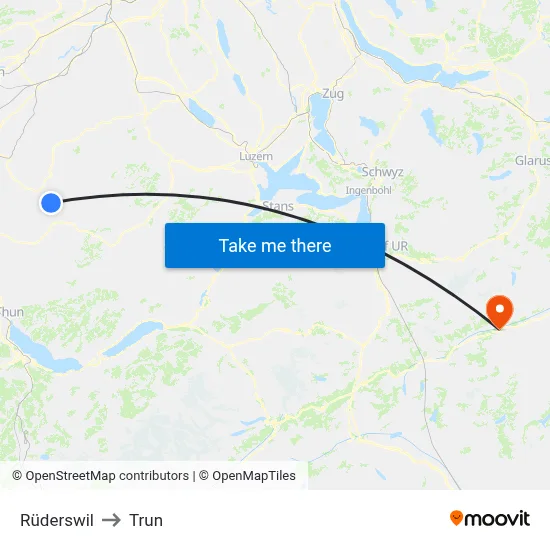 Rüderswil to Trun map