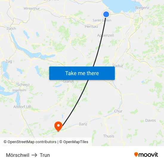 Mörschwil to Trun map