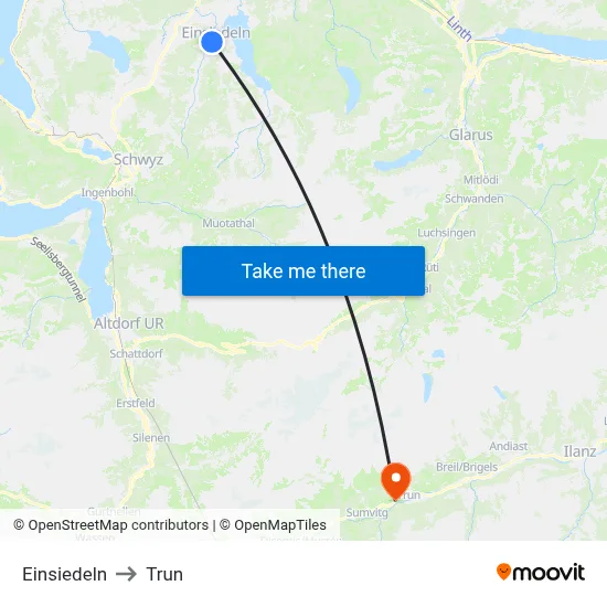 Einsiedeln to Trun map