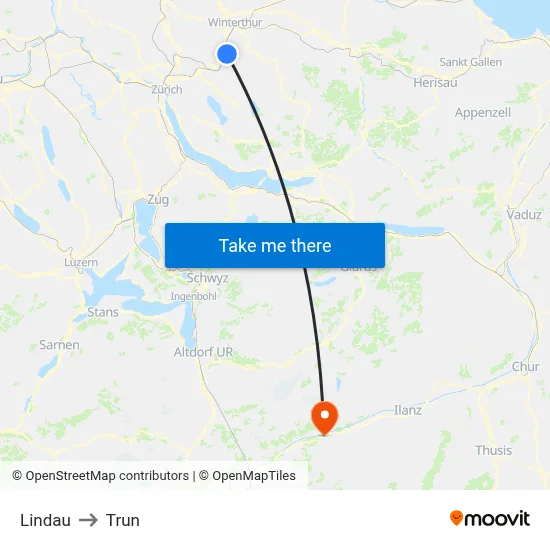 Lindau to Trun map