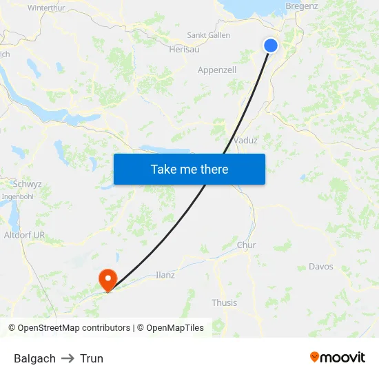 Balgach to Trun map