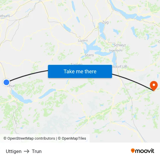 Uttigen to Trun map