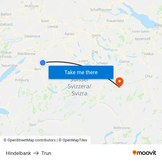 Hindelbank to Trun map