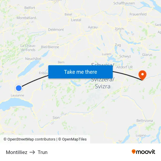 Montilliez to Trun map