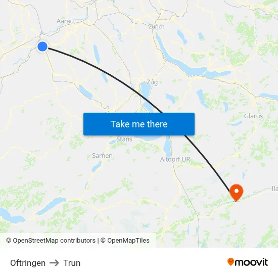 Oftringen to Trun map