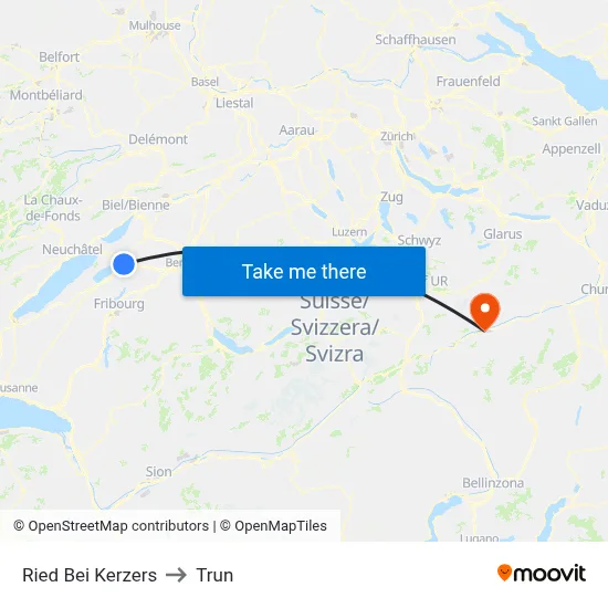 Ried Bei Kerzers to Trun map