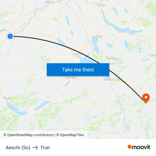 Aeschi (So) to Trun map