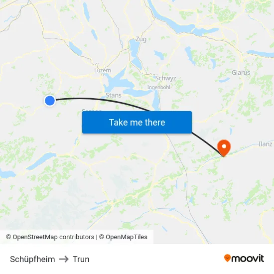 Schüpfheim to Trun map