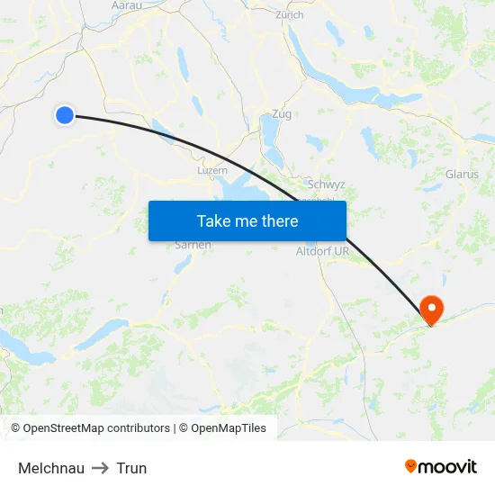 Melchnau to Trun map