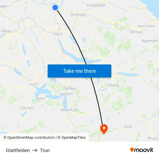 Glattfelden to Trun map