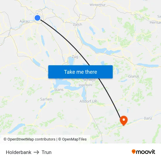 Holderbank to Trun map