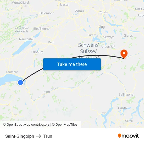 Saint-Gingolph to Trun map
