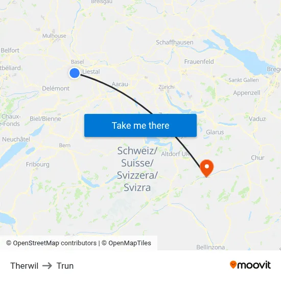 Therwil to Trun map
