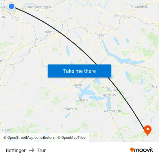 Bettingen to Trun map