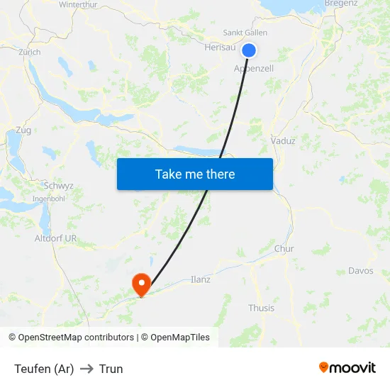 Teufen (Ar) to Trun map