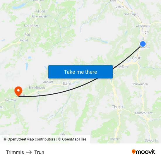 Trimmis to Trun map