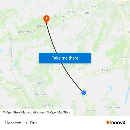 Mesocco to Trun map