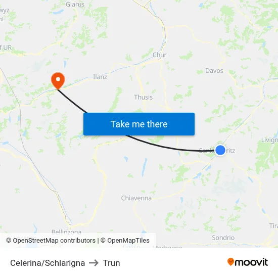 Celerina/Schlarigna to Trun map