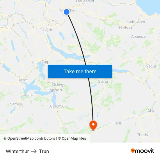 Winterthur to Trun map