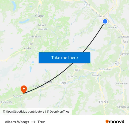 Vilters-Wangs to Trun map