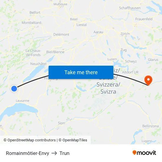 Romainmôtier-Envy to Trun map