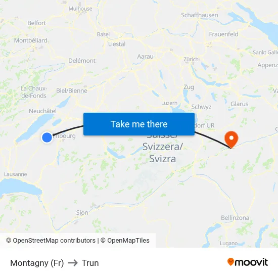 Montagny (Fr) to Trun map