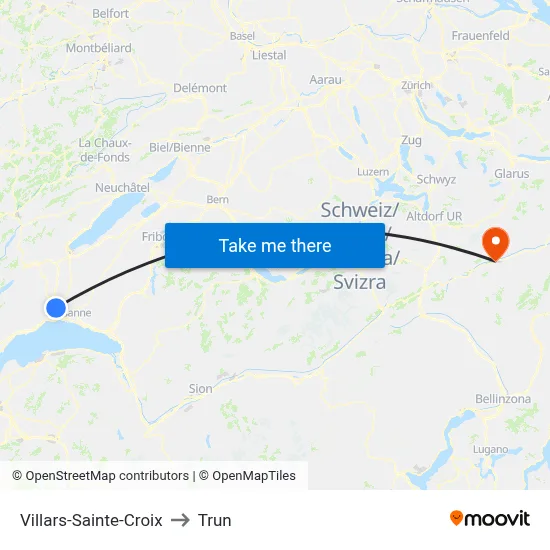 Villars-Sainte-Croix to Trun map