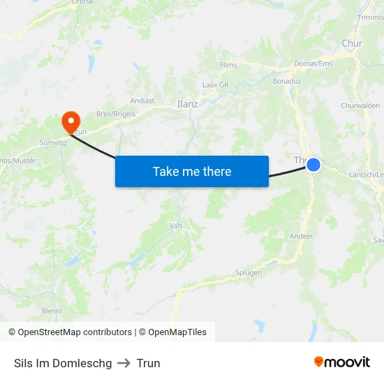 Sils Im Domleschg to Trun map