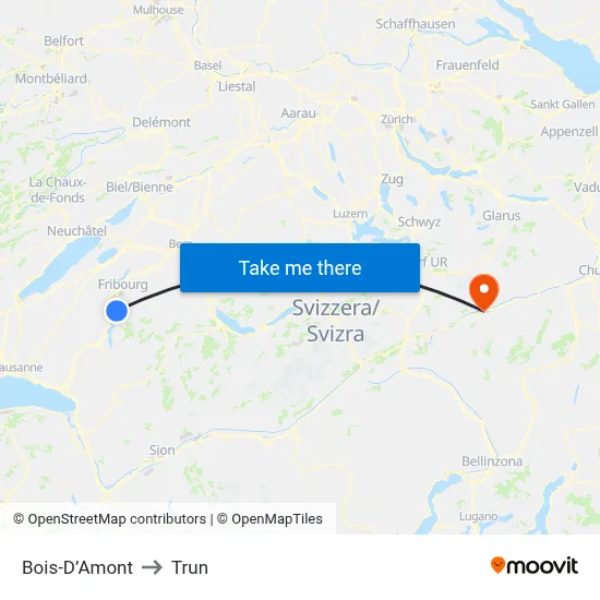 Bois-D’Amont to Trun map