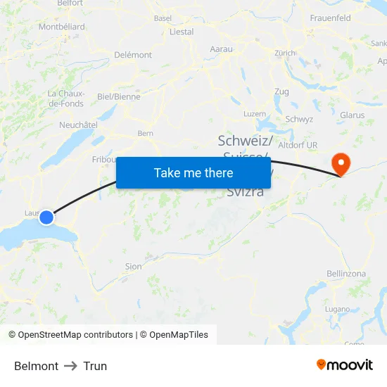 Belmont to Trun map