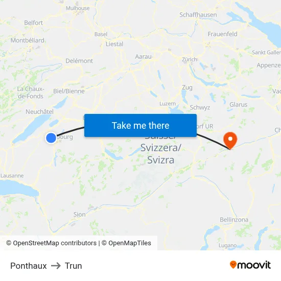 Ponthaux to Trun map