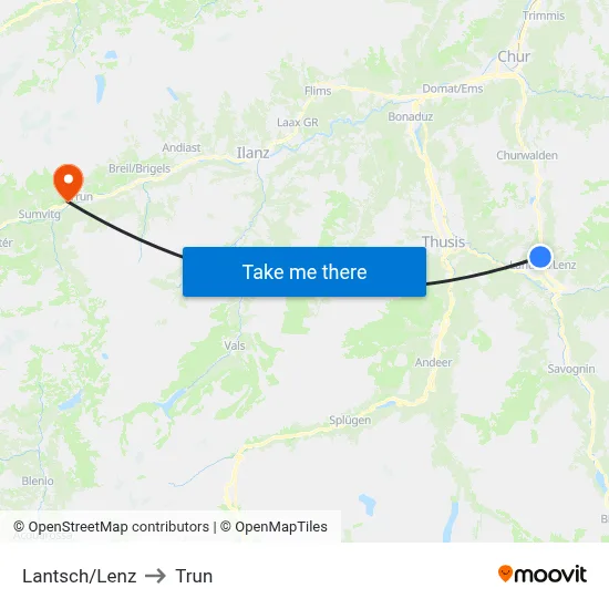 Lantsch/Lenz to Trun map