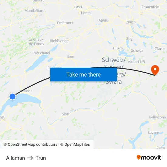 Allaman to Trun map
