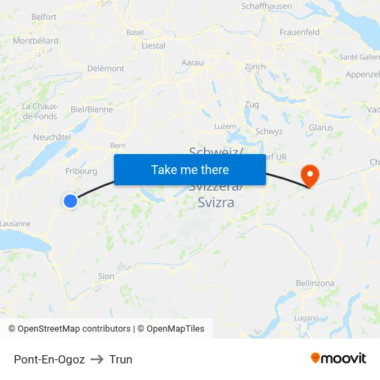 Pont-En-Ogoz to Trun map