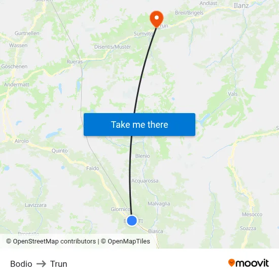 Bodio to Trun map