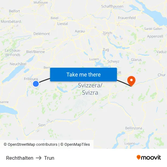 Rechthalten to Trun map