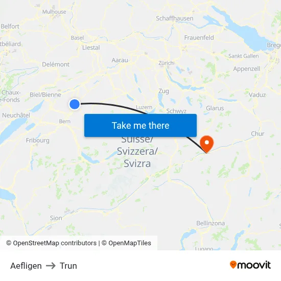 Aefligen to Trun map
