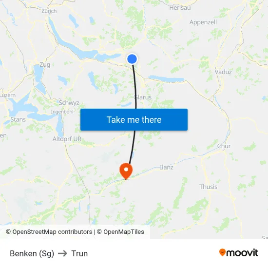 Benken (Sg) to Trun map