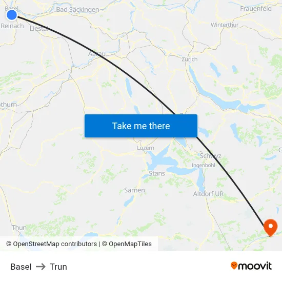 Basel to Trun map
