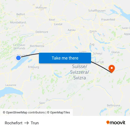 Rochefort to Trun map