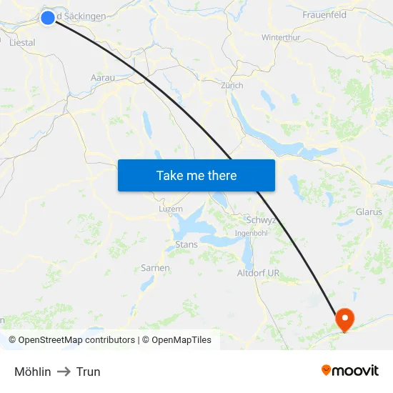 Möhlin to Trun map