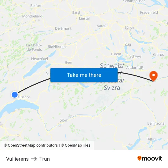 Vullierens to Trun map