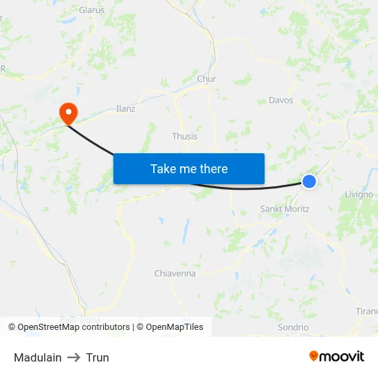Madulain to Trun map