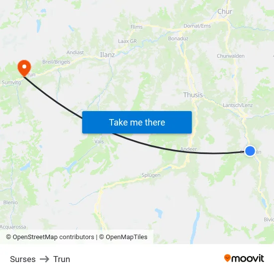 Surses to Trun map