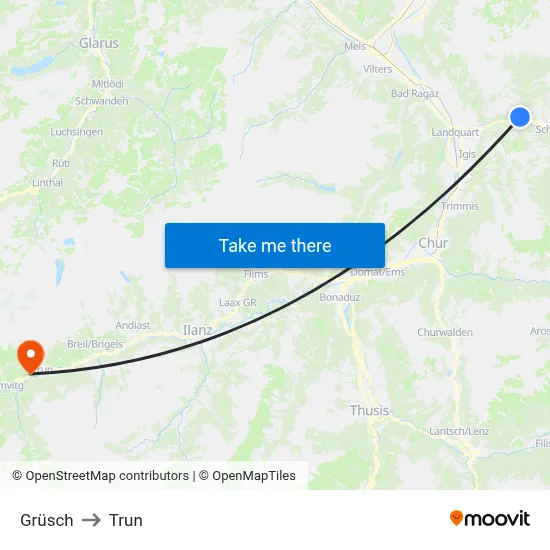 Grüsch to Trun map