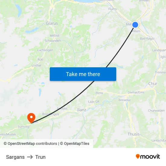 Sargans to Trun map