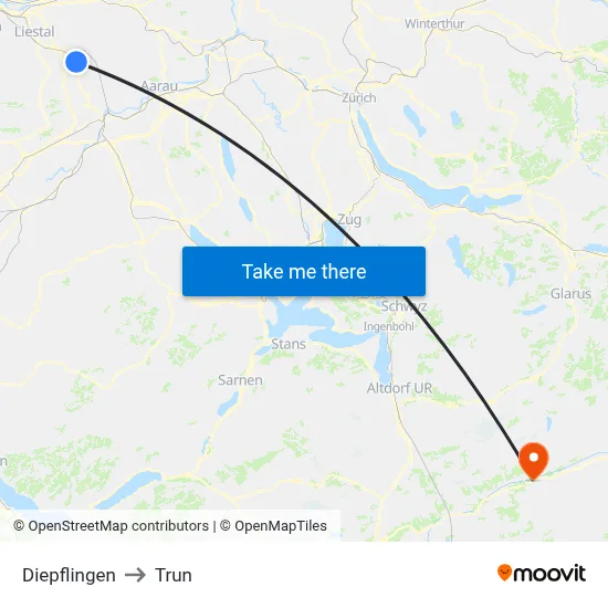 Diepflingen to Trun map